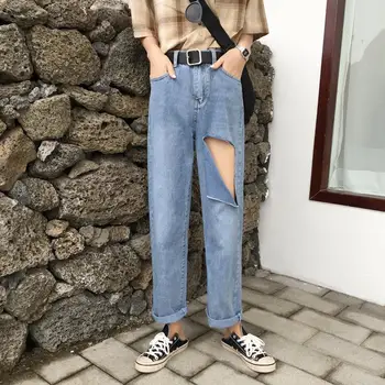 

ZOSOL 2020 New Style CHIC with Holes Jeans Women's Loose-Fit High-waisted Straight-leg Pants Casual Trousers
