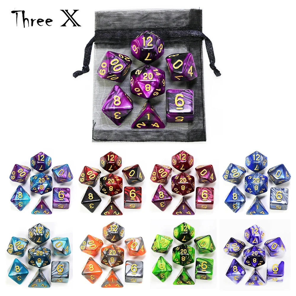 Dice-Set Pouch Numbers Table-Games Polyhedral Gold D10 D8 D20 D6 Double-Colors D4 Dnd Rpg
