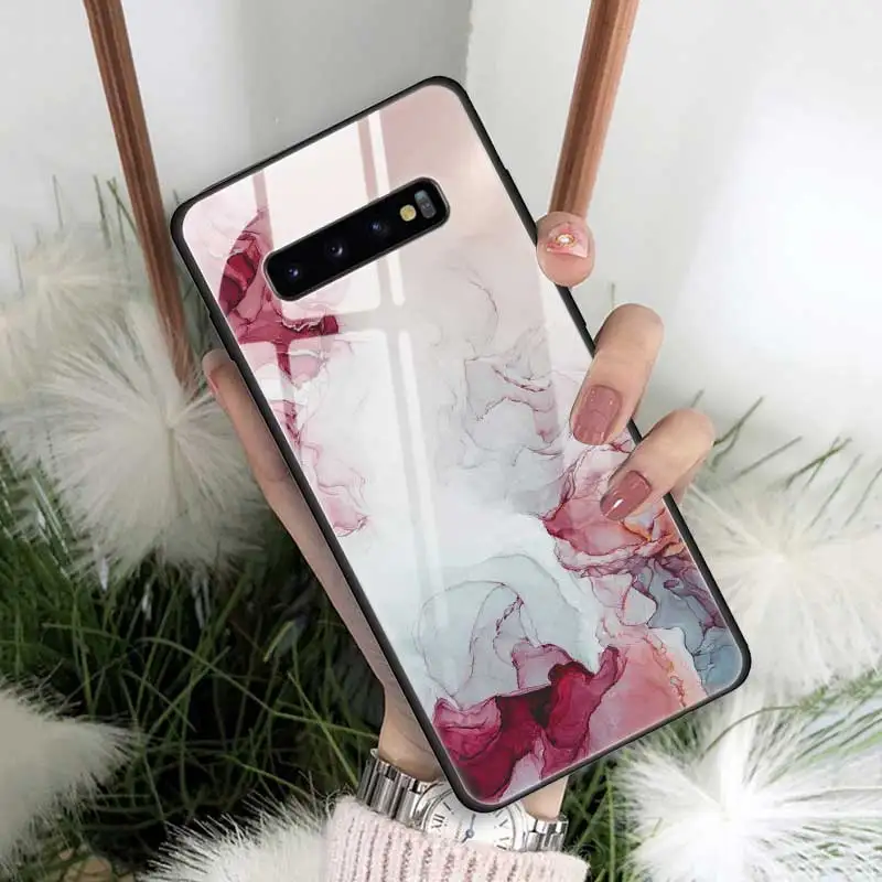Мраморный Золотой Розовый блестящий чехол из закаленного стекла для samsung Galaxy S10 S10e S9 S8 Note9 Note 10 Plus 5G A50 A30 края из ТПУ
