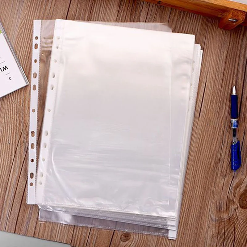 100 шт/партия A4 прозрачные пластиковые перфорированные карманы папки для хранения тонкие 11 отверстий свободные лист документы лист протекторы