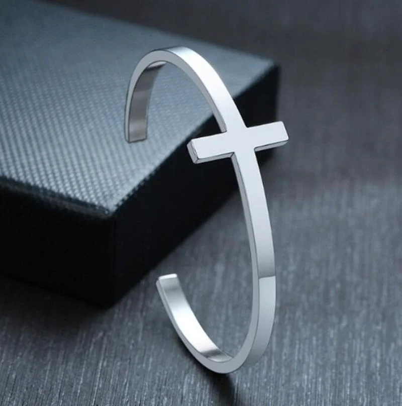 Bangle Bracelet Classic Christian Side Jesus Cross Simple Cuff Bracelet