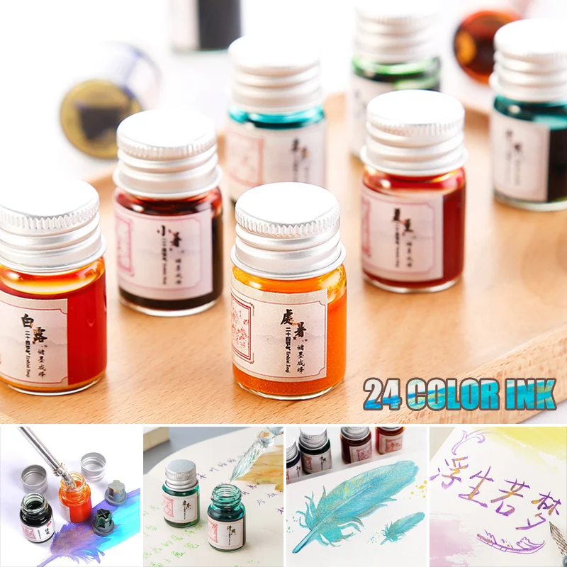 Tinta de Color de 24 tonos solares para pluma de inmersión, caligrafía, escritura, pintura, grafiti, nocturno, QJY99