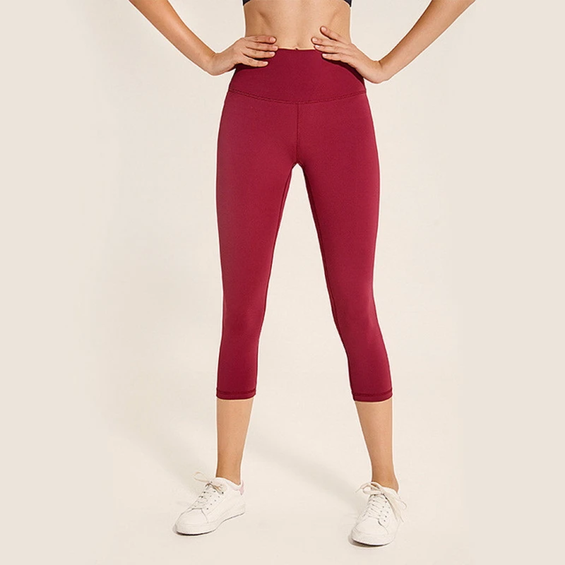 wine red Push Up Yoga Capri Pants Squatproof Women 4-way Stretchy Sports High Waist Running Gym Cropped Trousers Plain Workout Tights - Цвет: wine red