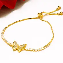 В форме бабочки крошечные циркония проложили браслет Подвески отрегулировать ювелирные изделия желтого золота заполнены Модный женский браслет цепочка на запястье подарок