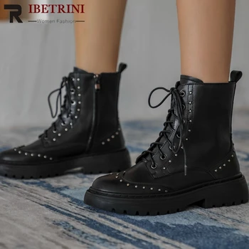 

RIBETRINI Brand New Cool Chic Rivets Shoelaces Skidproof Rubber Sole Motorcycles Boots Stylish Winter Shoes Boots Women