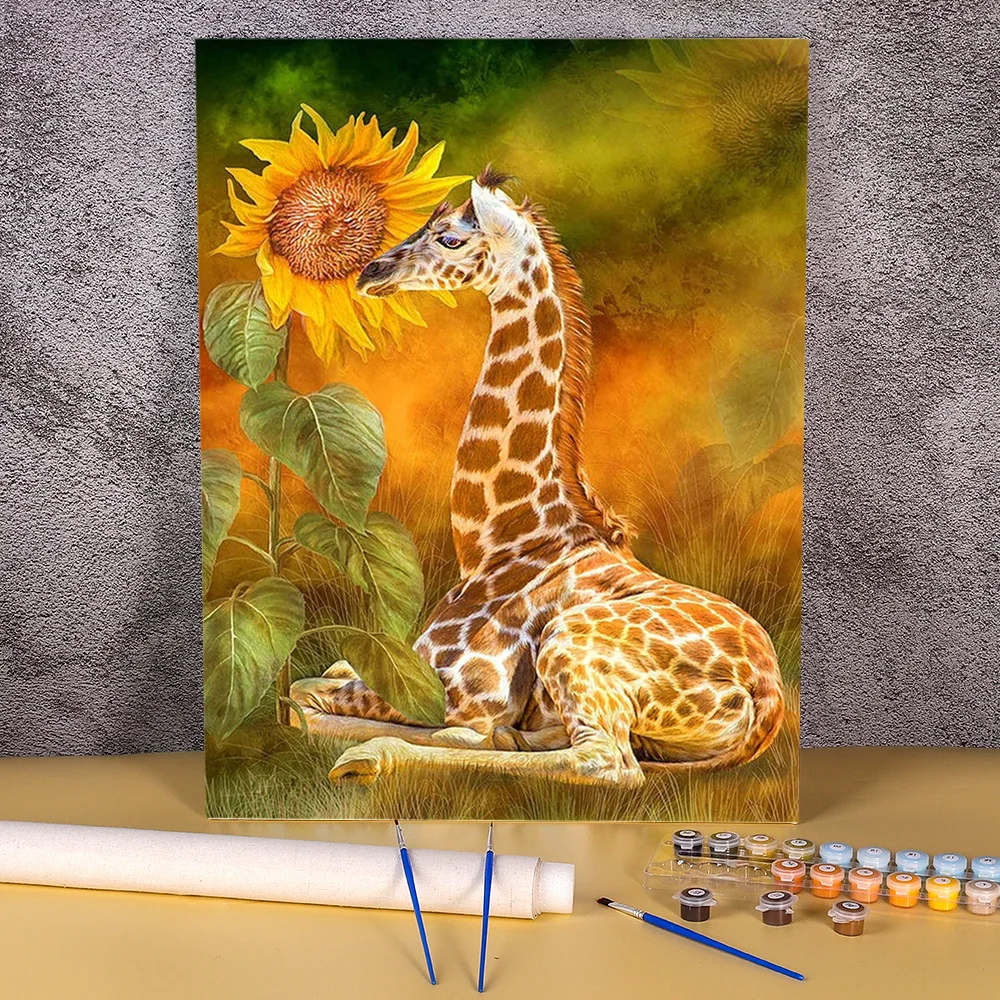 Animal Giraffe Coloring By Numbers Painting Kit Oil Paints 40*50 Boards