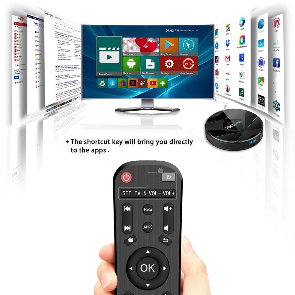 HK1 Мини плюс Android 9,0 Смарт ТВ коробка 4 ГБ ОЗУ 64 Гб Google Voice Rockchip RK3318 1080p 4K 60fps USB3.0 Google Play телеприставка