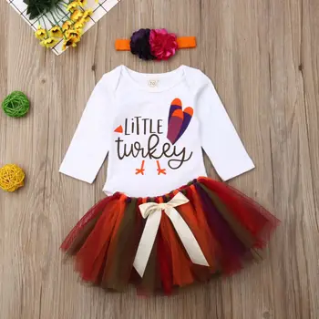 

Newborn Baby Thanksgiving Day Outfits Little Turkey Romper+Tutu Skirt+Headband Clothes Sets