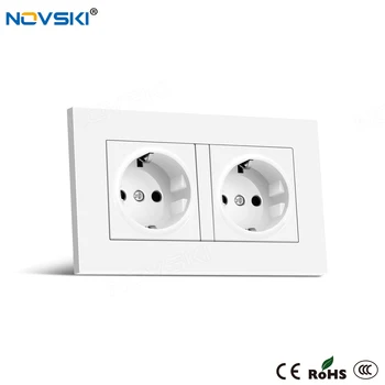 

NOVSKI EU Schuko Plug F Electrical Double Wall Socket 16A Flame Retardant PC Panel AC 110-250V Power Socket CE RoHS certified