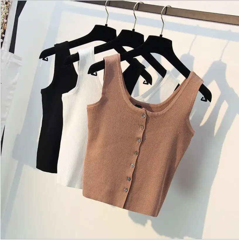 

DX-015 Harajuku 2019 Summer Tank Tops Women Casual Lady Top Tees Knitting Female Brand Clothing Slash Neck Tops