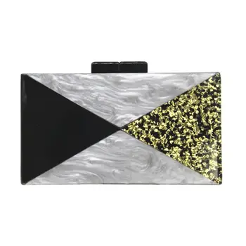 

Women Patchwork Evening Bag Bridal Party Lady Acrylic Handbag Clutch Prom Purse