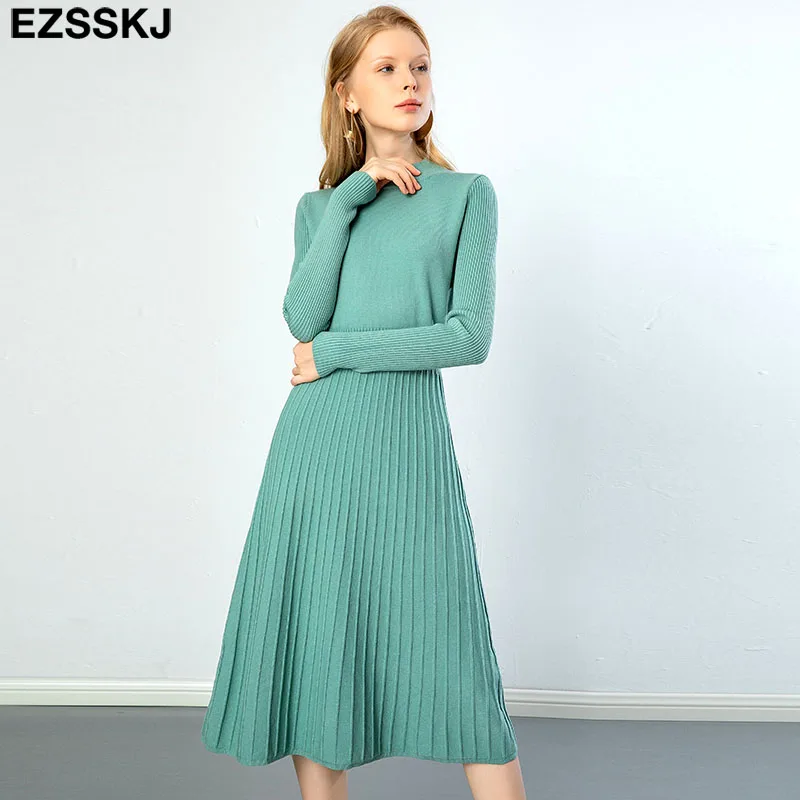 pure autumn winter bodycon O-neck basic slim A-LINE thick long dress women's dress female basic maix robe dresselegant dress floral dress