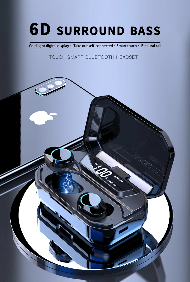 G02 V5.0 Bluetooth стерео наушники беспроводные IPX7 водонепроницаемые сенсорные наушники гарнитура 3300 мАч светодиодный аккумулятор с дисплеем type-c чехол для зарядки