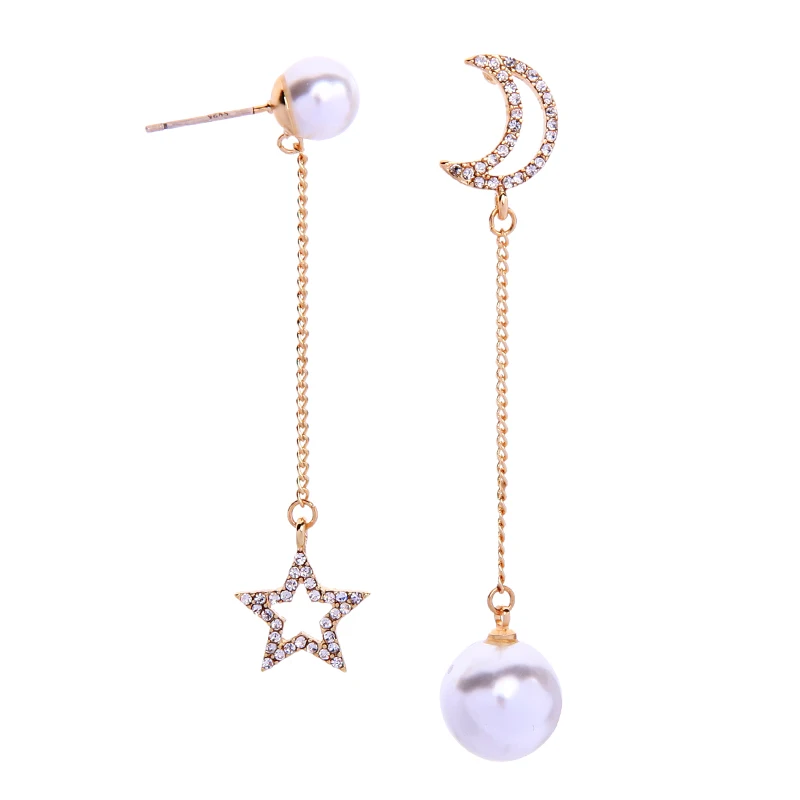 

Crystal Moon &Star Series Collections Allergy Free Acrylic Pearls Drop Earrings For Women Fashion Luxury Zirconia Jewelry Wholes