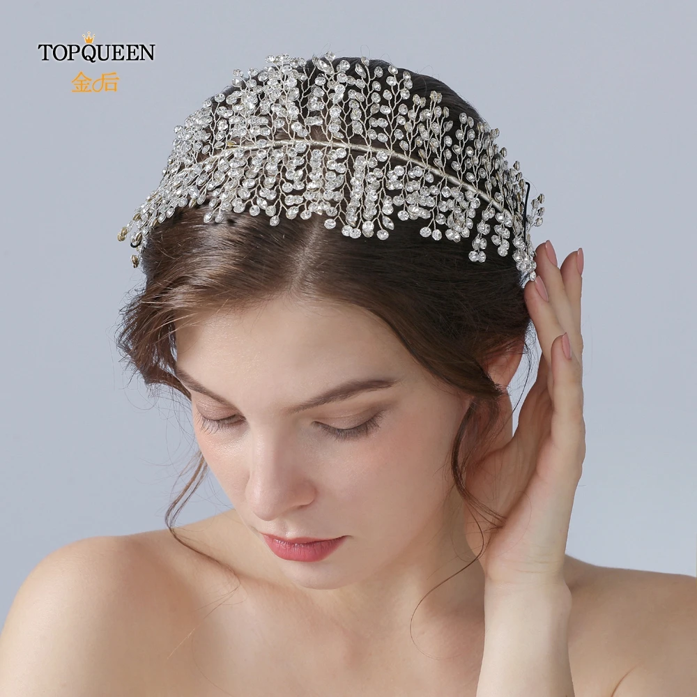 TOPQUEEN HP258 роскошные серебряные со стразами Свадебные повязки на голову свадебные аксессуары для волос Свадебные короны женские повязки на голову свадебная тиара