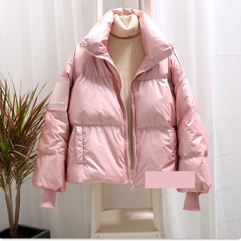 Young Lady Stand-Collar Full Sleeve Outdoor Overcoat White Oversize Duck Down Solid Colour Winter Warm Down Jacket