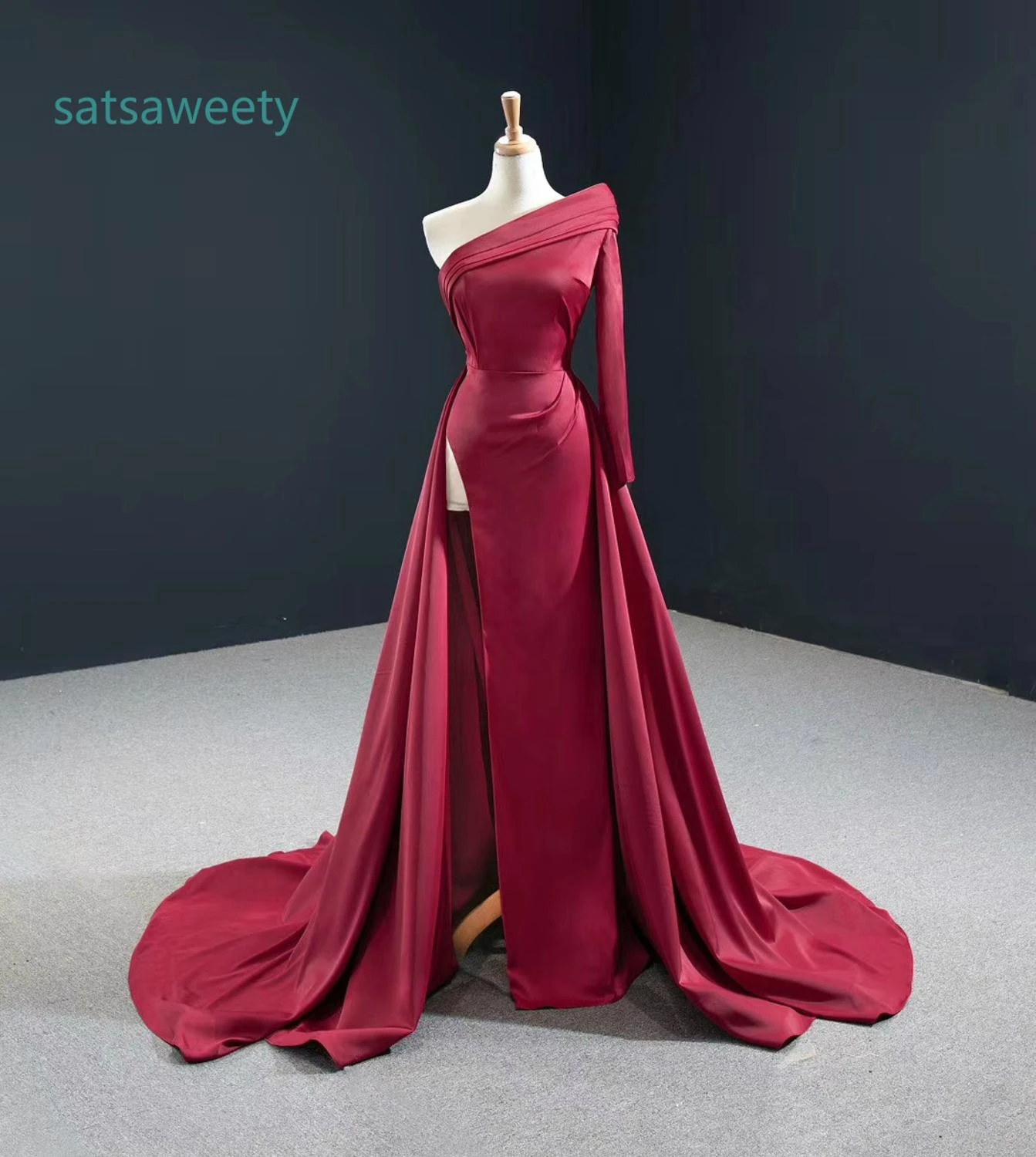 burgundy silk gown