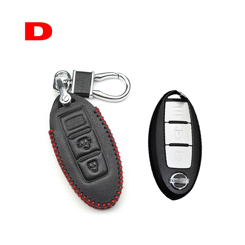 Car key case for cars leather remote key for Nissan Note Micra k12 x trail t31 t32 Qashqai Teana j32 j10 patrol y62 Tiida Murano - Название цвета: D Red line