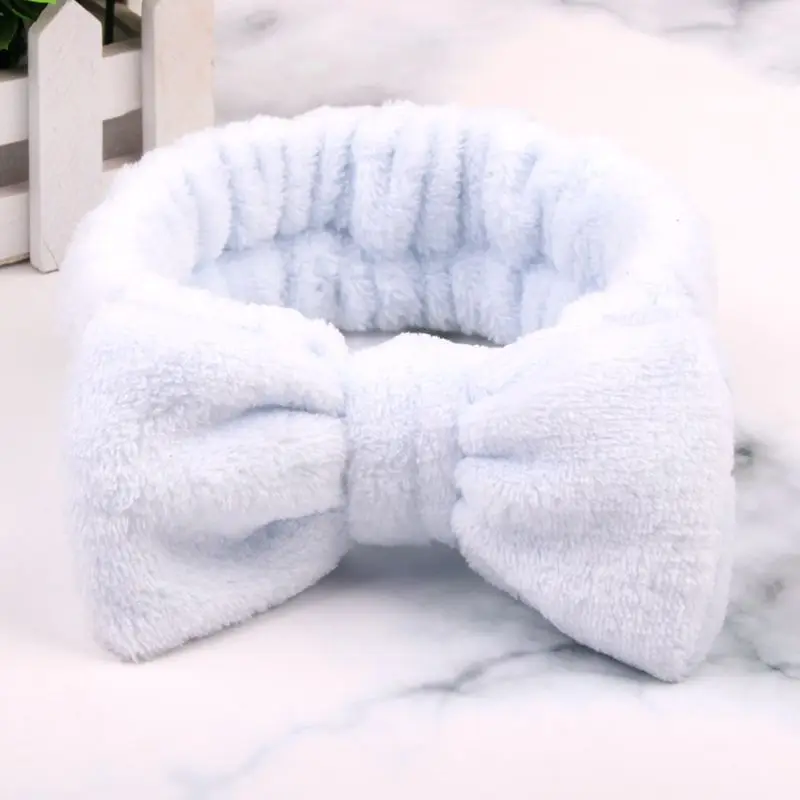 Light Blue Новинка OMG буквы коралловый флис мытье лица ободок с бантиком для женщин девушек держатели головных уборов резинки для волос аксессуары для волос в виде тюрбана - Цвет: Light Blue