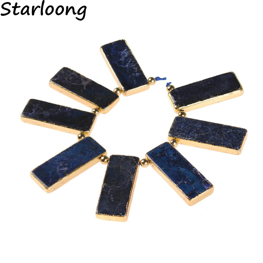 Natural Rectangle Emperor Imperial Jsapers Slice Beads Gem Stone Gold Edged Loose Strand Nugget for DIY Jewelry Makinge | Украшения и