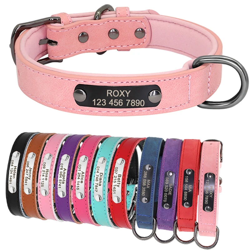 Gran venta Collar personalizado de cuero PU para perros pequeños, medianos y grandes, Pitbull, Chihuahua, grabado gratis kblkKgpa0