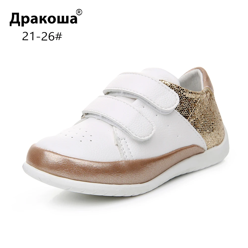 Apakowa Girl's Fashion Gillter Breathable Sneakers Toddler Little Kids 2 Strap Outdoor Sports Shoes Kid Spring Fall Casual Shoes