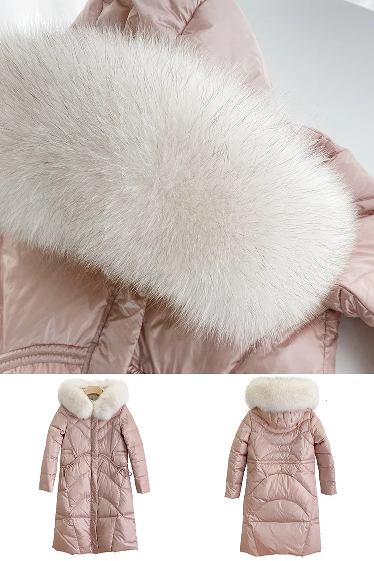 Winter down coat women light luxury large silver fox fur collar noble long white duck down ladies down jacket female QY9769