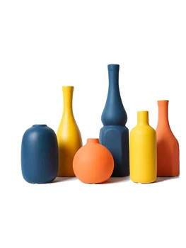 

Nordic Morandi Orange Yellow Blue Ceramic Vase Abstract Small Mouth Flower Arrangement Dried Flower Pots Home Decorations