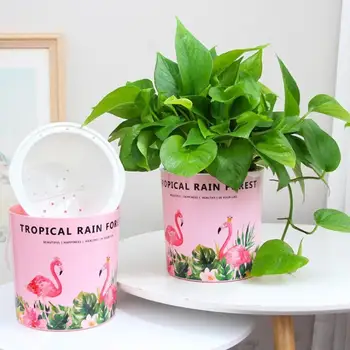 

Pink Girl Heart Flower Pot TA Flamingo Round Flower Pot Automatic Absorbent Plastic Lazy Flower Pot Nursery Pot