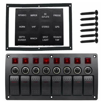 

DC 12-24V ON-OF 3 Pin 8Gang Waterproof LED Marine Boat Car Rocker Switch Panel Waterproof Electric+Circuit Breaker