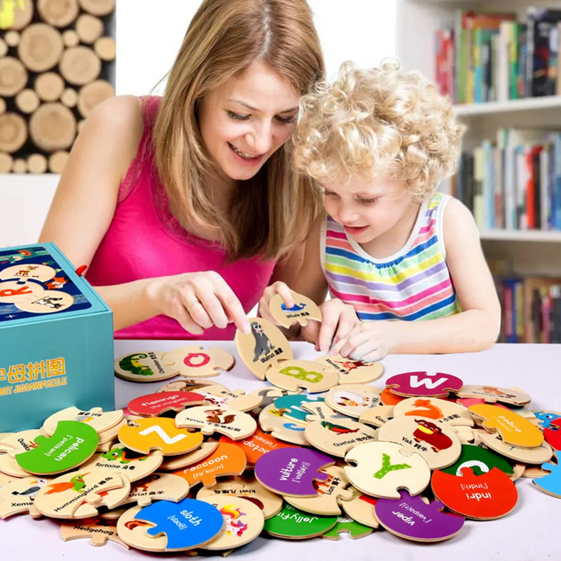 Деревянные животные алфавит головоломки Детский сад раннее образование английский головоломка игрушка