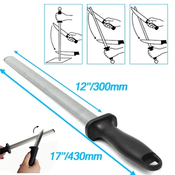 

600# 12'' Professional Chef Knife Sharpener Rod Diamond Sharpening Stick Honing Steel For Kitchen Knife And Stainless Steel
