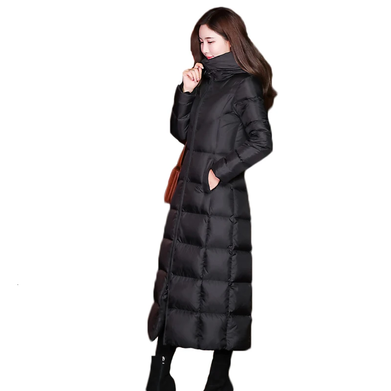 YOCALOR/зимнее женское пуховое пальто, куртки для девочек, Брендовая женская куртка, гусиное перо, длинная толстая женская верхняя одежда, белая парка на утином пуху - Цвет: black