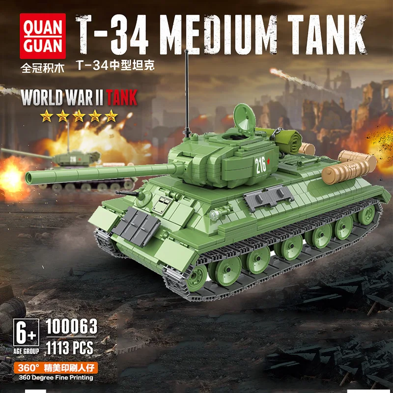 

NEW 1113PCS Military Soviet Union T-34 medium tank Building Blocks Military WW2 Army Soldier Russia Tank Blocks Toy for Children