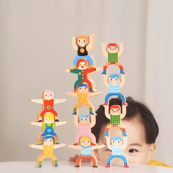 

Learning Educational Toys 12pcs Wooden Stacking Block Games Animal Hercules People Balancing Domino Blocks Games Toddler Toy