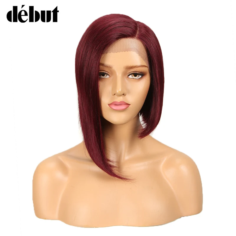 Дебютные L части кружева передние человеческие волосы парики для женщин бразильские Remy прямые короткие волосы парики боб Кружева передние парики - Цвет волос: # 99J
