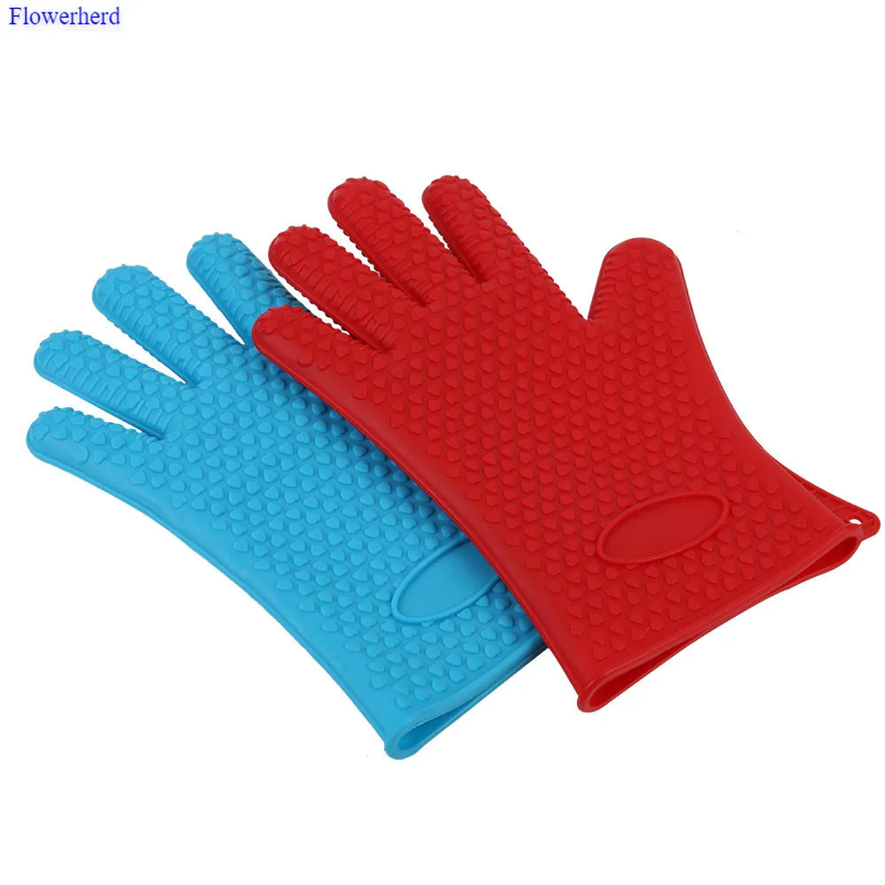 New Silicone Kitchen Gloves Heat Resistant Gloves Clips Insulation Non