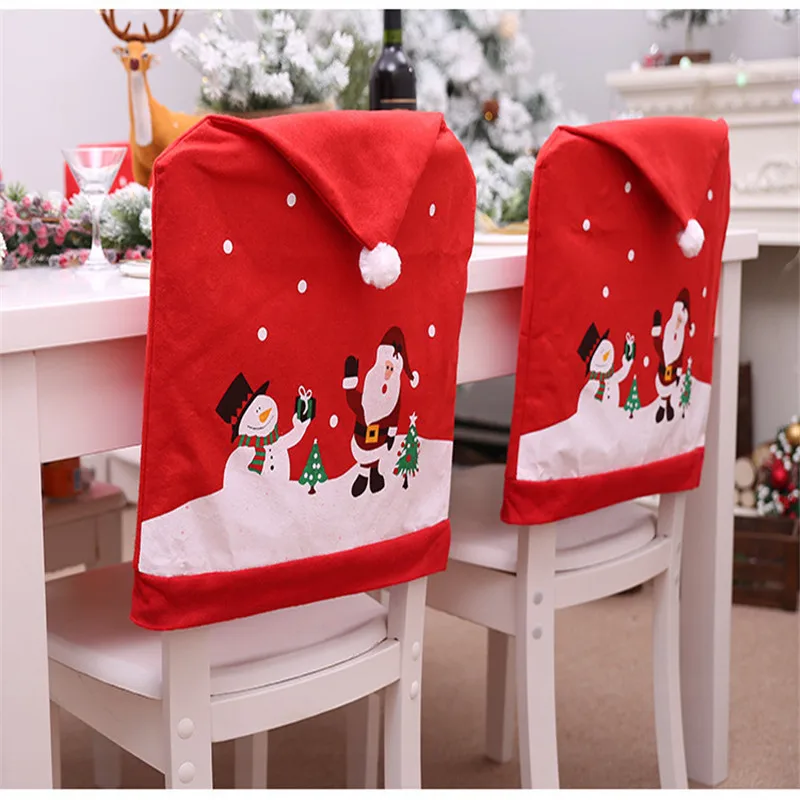 

New Santa Claus Cap Chair Cover Christmas Dinner Table Party Red Hat Chair Back Covers Xmas Christmas Decorations for Home 1pcs