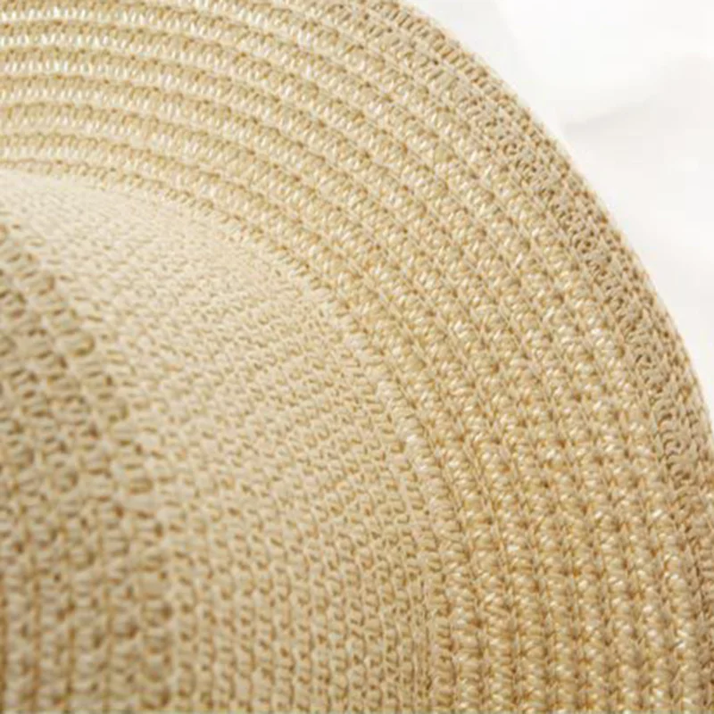 New Parent-child Summer New Women's Sun Hat Bucket cap beige lace Bowknot Flowers Ribbon Flat top Straw Hat Beach Caps Panama 5