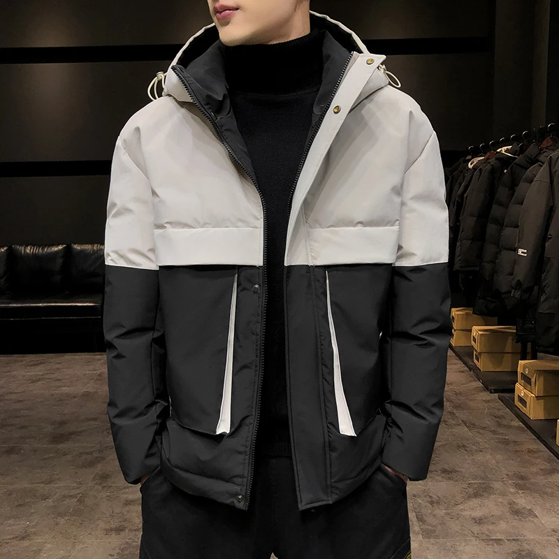 Модное хлопковое Стеганое пальто на молнии с капюшоном, мужская куртка, приталенная куртка для мужчин, трендовая Теплая мужская куртка, Повседневная зимняя мужская куртка