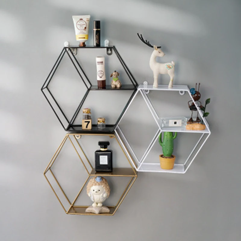 Nordic Style Metal Decorative Shelf round Hexagon storage holder rack