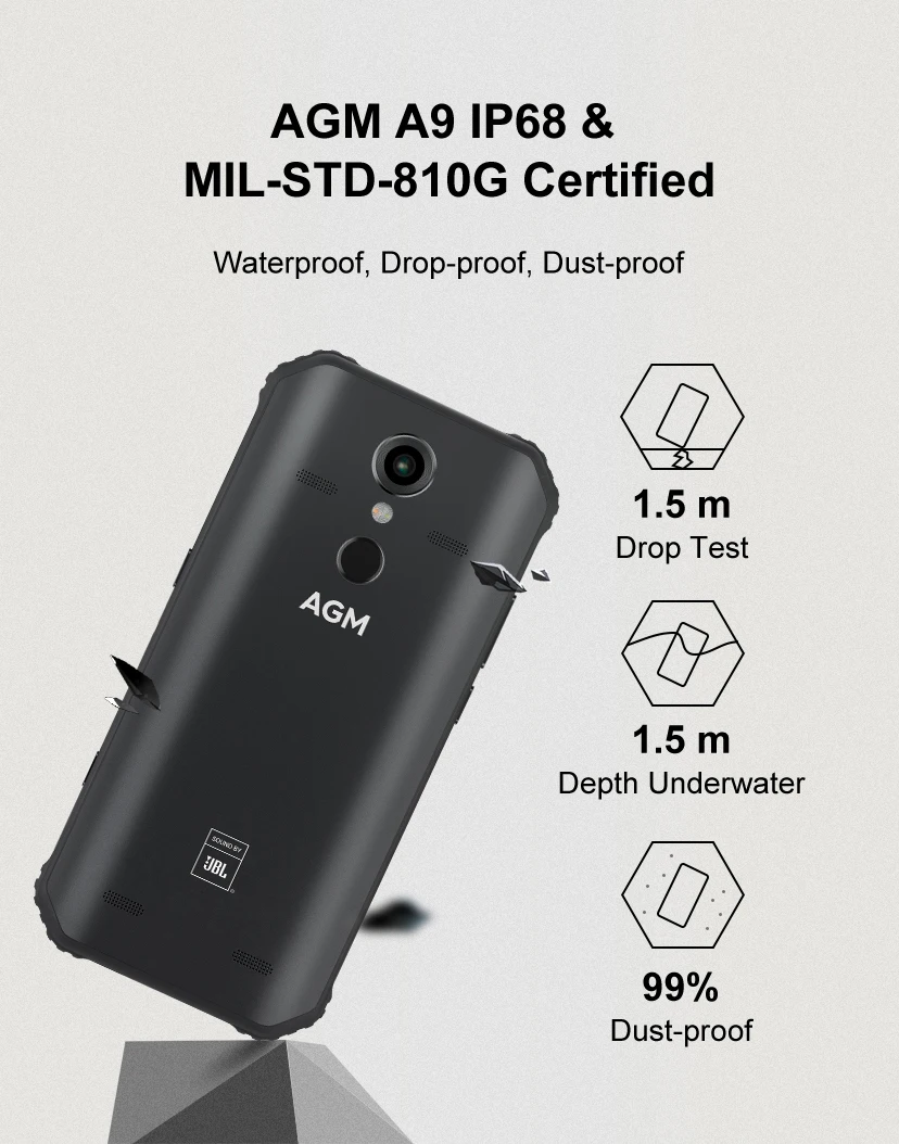 Смартфон AGM A9 защищенный IP68 SDM450 5 99 дюйма FHD + 4 64 ГБ 5400 мА · ч быстрая зарядка 3 0 Android 8