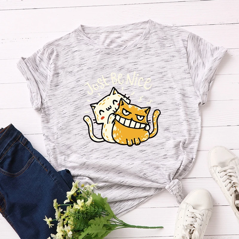 Хлопок, плюс размер, женские футболки, графические футболки, женские рубашки, летние топы, просто быть милыми котами, забавная футболка, футболка
