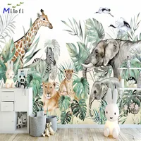 Milofi professional 3D large wallpaper mural hand-painted Nordic forest small animal illustration children background wall 2