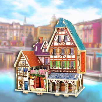 

Wooden 3D hand DIY stereo jigsaw puzzle puzzle board children puzzle toy house assembled model wood DIY manual Hotels