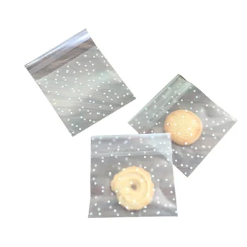 

100pcs Clear Self-adhesive Biscuit Bag Polka Dot Design Plastic Gift Biscuit Bakery Candy Treat Bags Snack Storage Containers