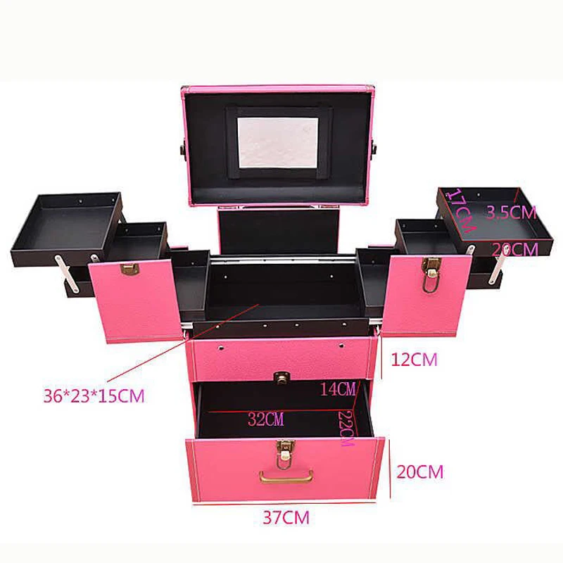 High Quality Cosmetic Case Women Men Nails Makeup Toolbox Rolling Luggage Trolley Beauty Tattoo Suitcases