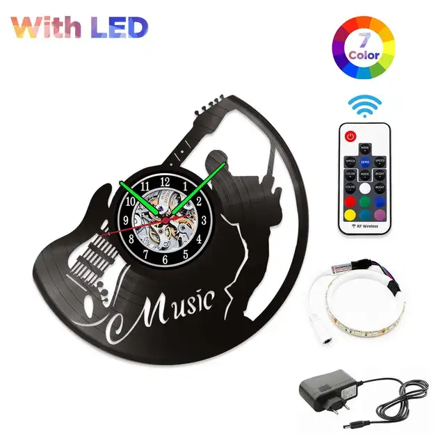 MCDFL Vinyl Record Wall Clock Modern Design Home Living Room Decoration Watch Clocks Object House Minimalist Decor Accessories W1038-With LED