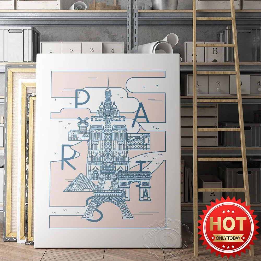 France Paris Tower Home Decor Poster, World Travel City Scenery Wall Picture, France City Building Illustration Decor Art Prints