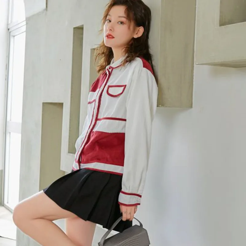 TVVOVVIN new spring and summer fashion women clothes turn-down collar contrast colors shirt female blouse WK19603M